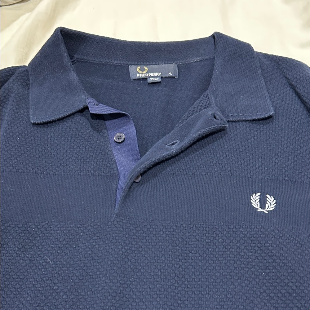 Fred Perry Dark Blue Textured Polo Shirt